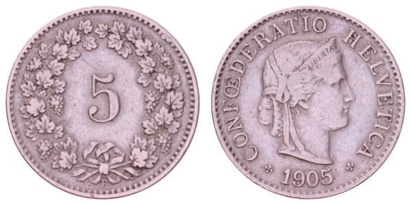 SWITZERLAND 5 rappen 1905 VF