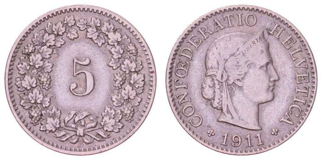 SWITZERLAND 5 rappen 1911 VF