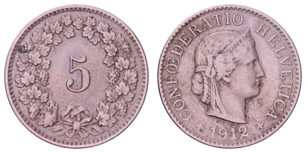 SWITZERLAND 5 rappen 1912 VF