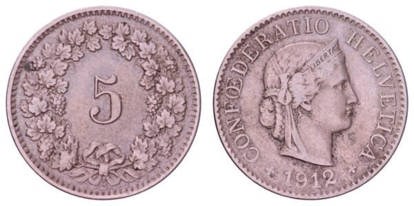 SWITZERLAND 5 rappen 1912 VF