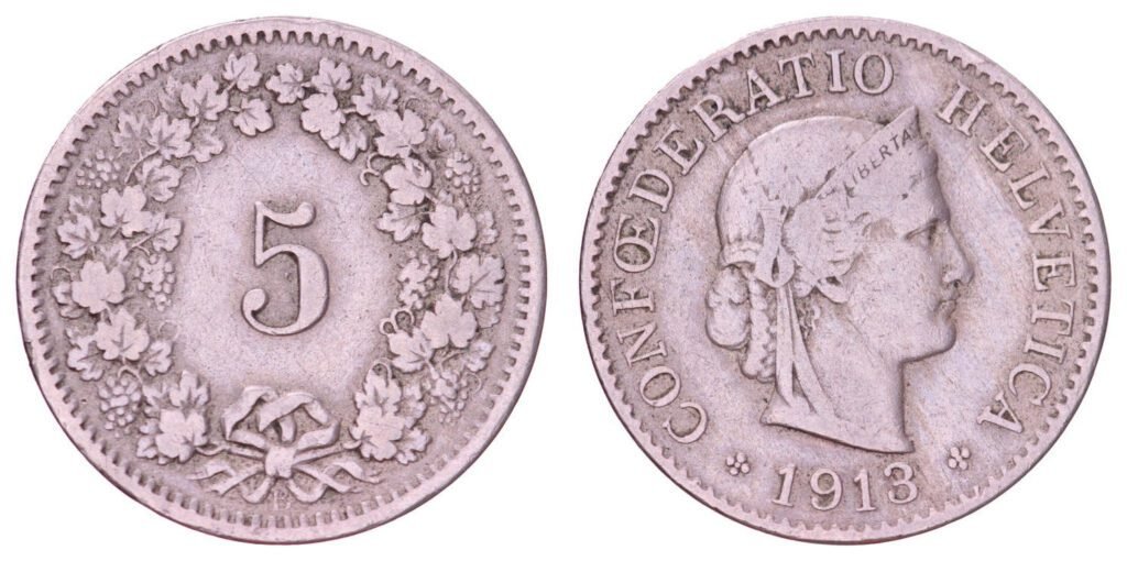 SWITZERLAND 5 rappen 1913 VF