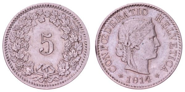 SWITZERLAND 5 rappen 1914 VF