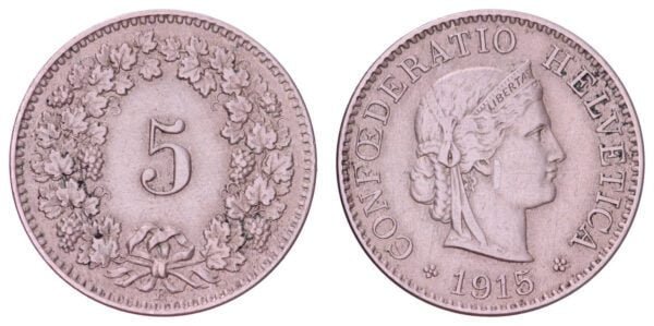 SWITZERLAND 5 rappen 1915 VF