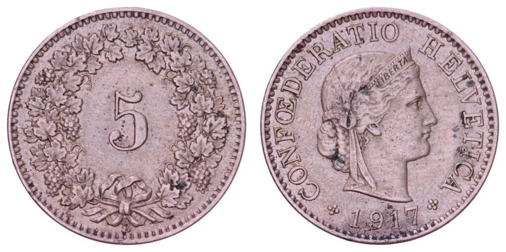 SWITZERLAND 5 rappen 1917 VF