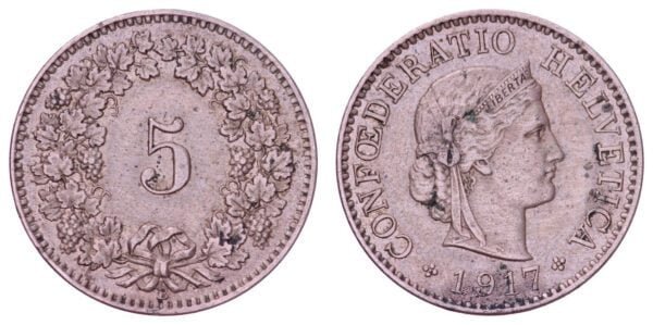 SWITZERLAND 5 rappen 1917 VF