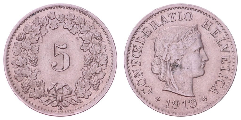 SWITZERLAND 5 rappen 1919 VF