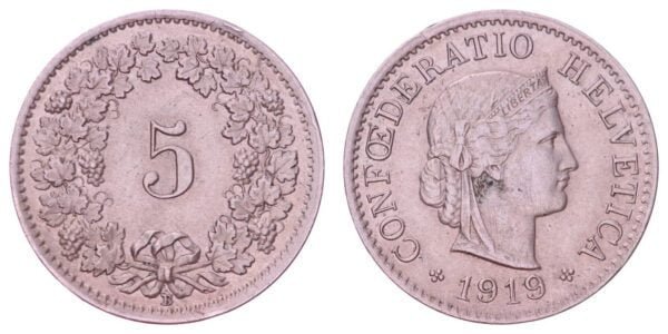 SWITZERLAND 5 rappen 1919 VF