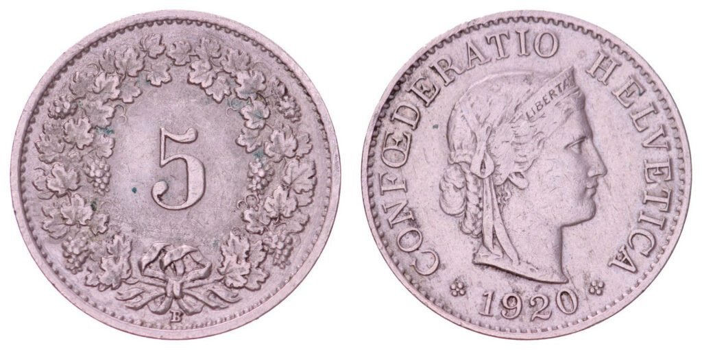 SWITZERLAND 5 rappen 1920 VF