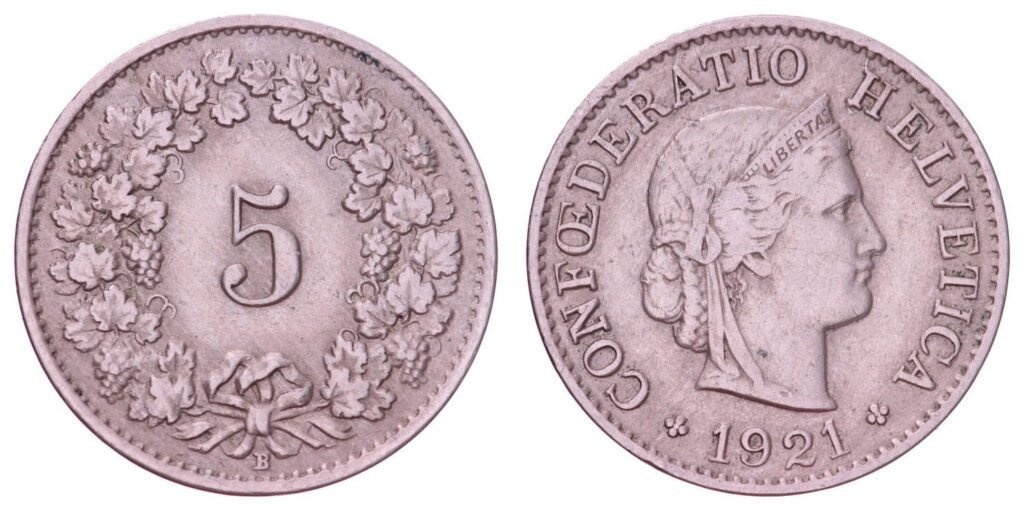 SWITZERLAND 5 rappen 1921 VF