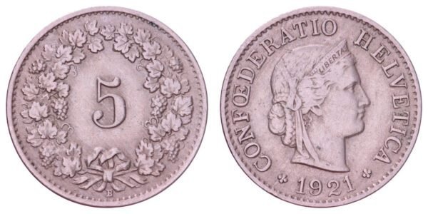 SWITZERLAND 5 rappen 1921 VF