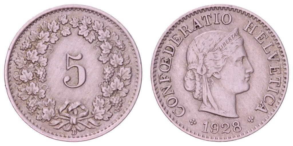 SWITZERLAND 5 rappen 1928 VF
