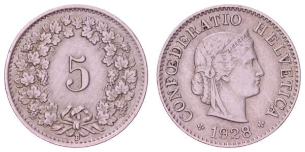 SWITZERLAND 5 rappen 1928 VF