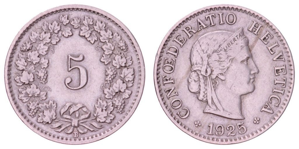SWITZERLAND 5 rappen 1925 VF