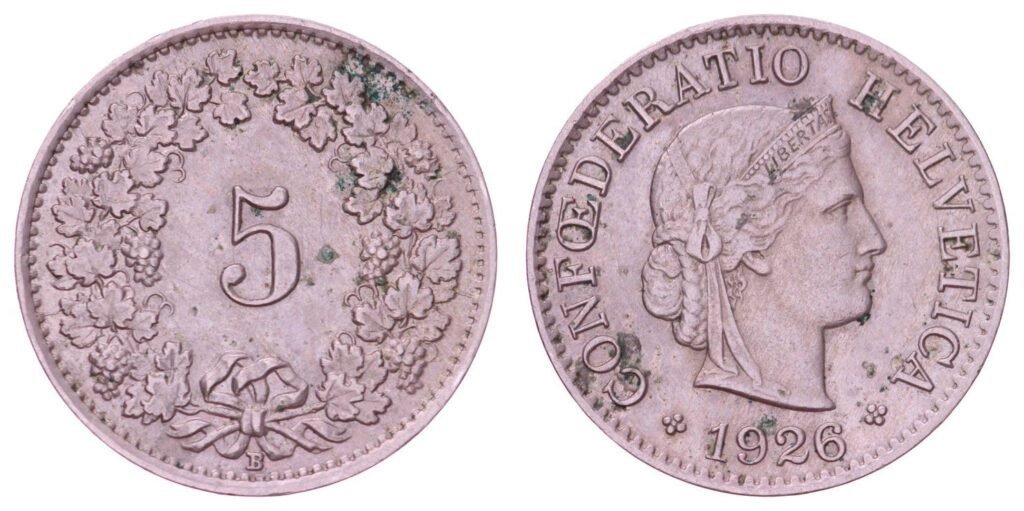 SWITZERLAND 5 rappen 1926 VF