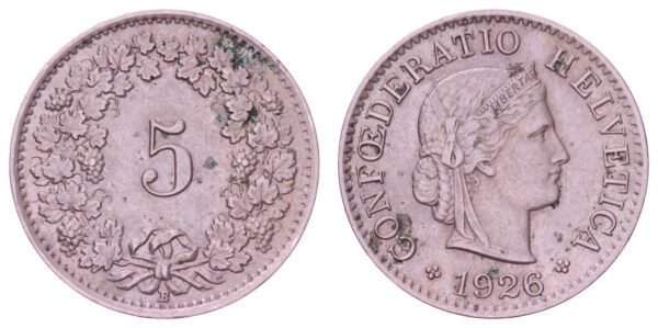SWITZERLAND 5 rappen 1926 VF