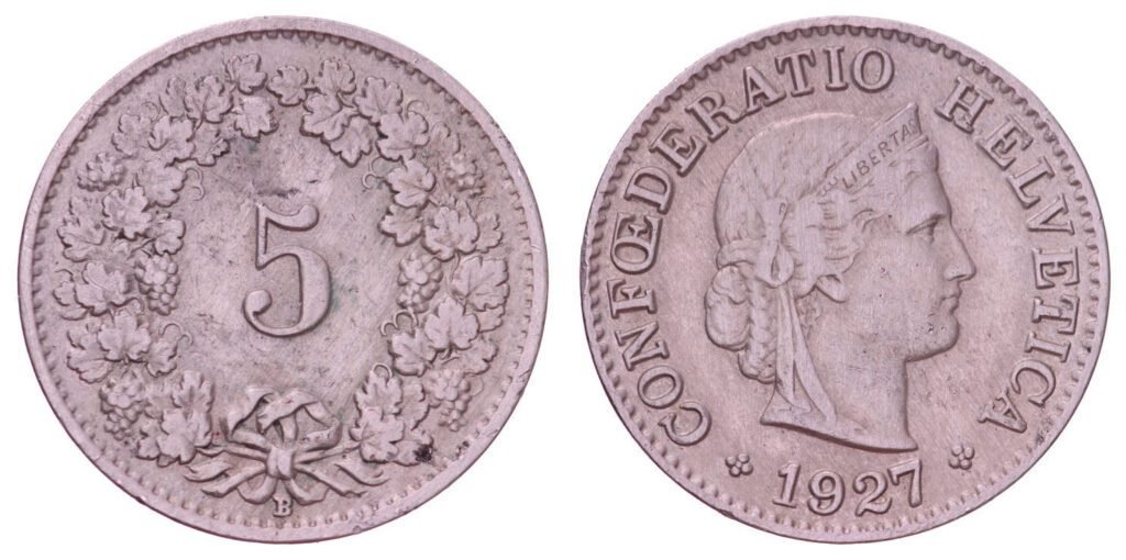 SWITZERLAND 5 rappen 1927 VF