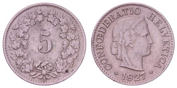 SWITZERLAND 5 rappen 1927 VF