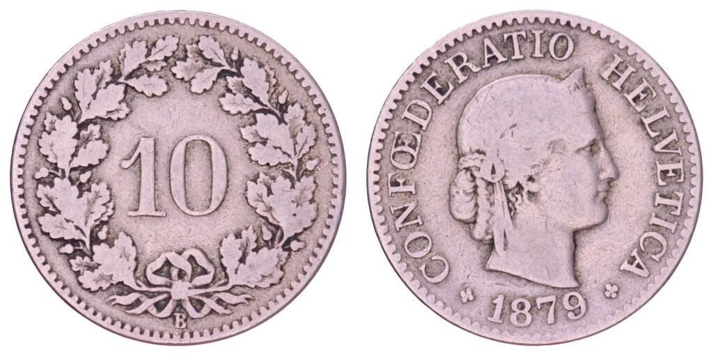 SWITZERLAND 10 rappen 1879 VF-