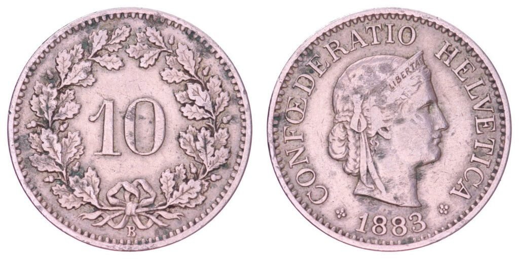 SWITZERLAND 10 rappen 1883 VF-