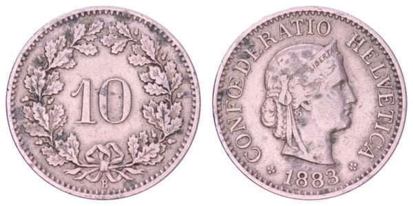 SWITZERLAND 10 rappen 1883 VF-