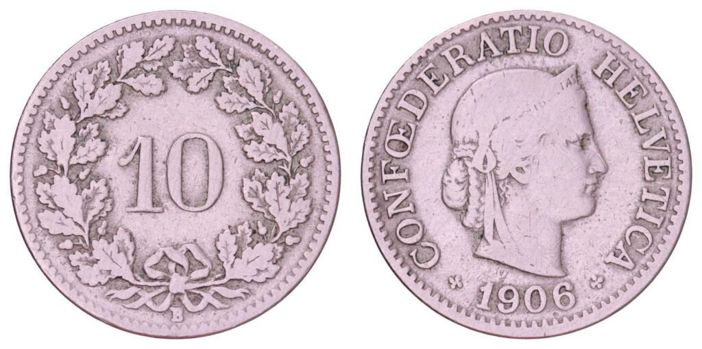 SWITZERLAND 10 rappen 1906 VF-