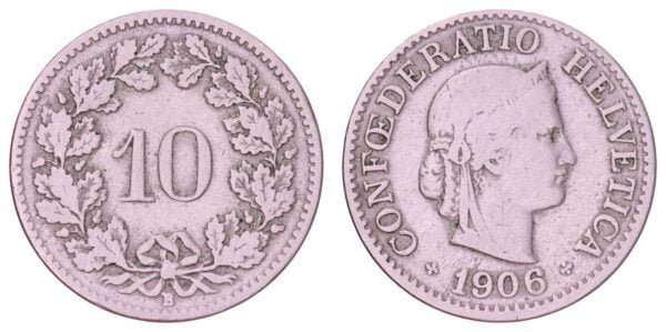 SWITZERLAND 10 rappen 1906 VF-