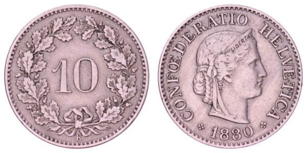 SWITZERLAND 10 rappen 1880 VF