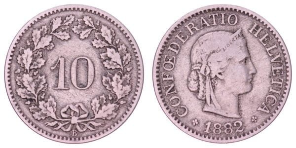 SWITZERLAND 10 rappen 1882 VF