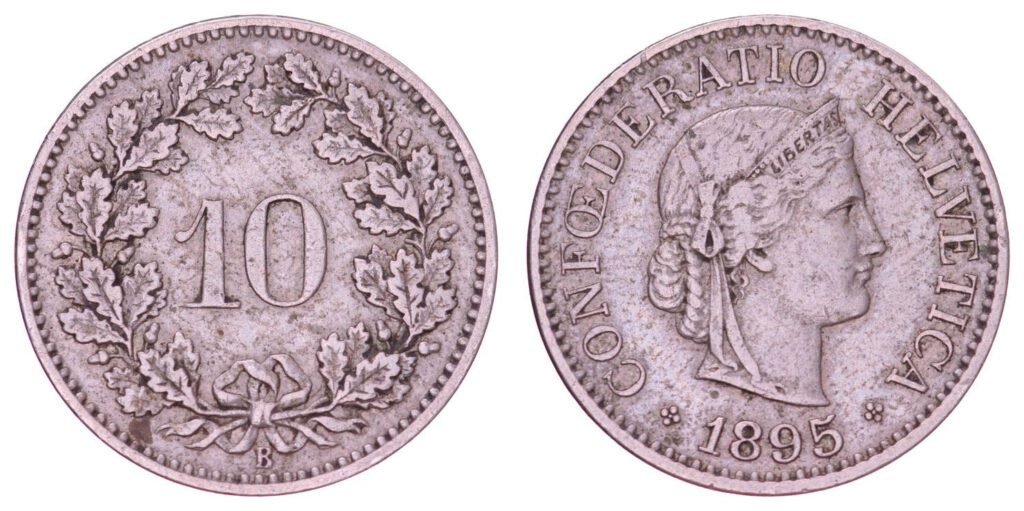 SWITZERLAND 10 rappen 1895 VF