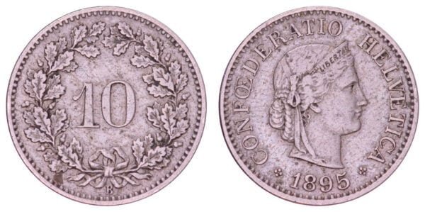 SWITZERLAND 10 rappen 1895 VF