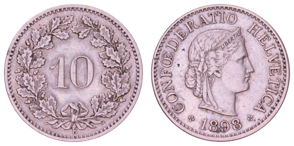 SWITZERLAND 10 rappen 1898 VF