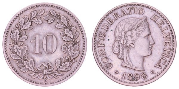SWITZERLAND 10 rappen 1898 VF