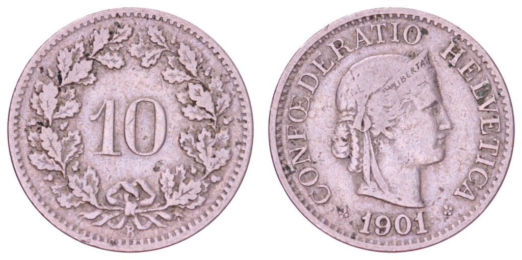 SWITZERLAND 10 rappen 1901 VF