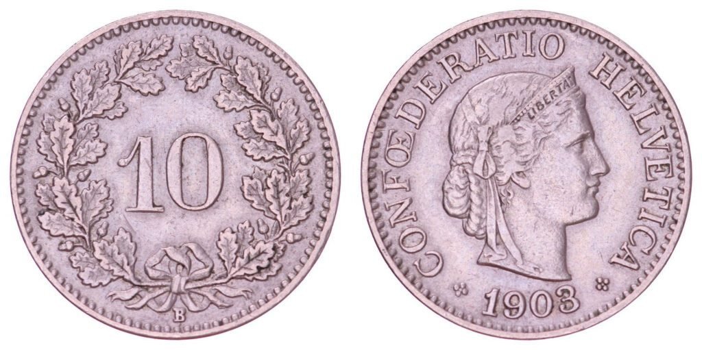 SWITZERLAND 10 rappen 1903 VF