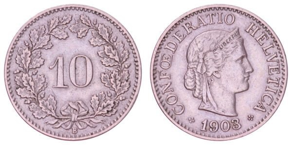 SWITZERLAND 10 rappen 1903 VF
