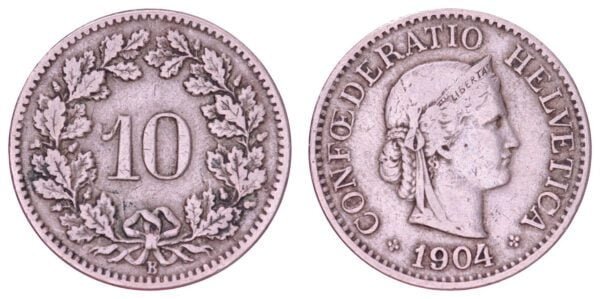 SWITZERLAND 10 rappen 1904 VF