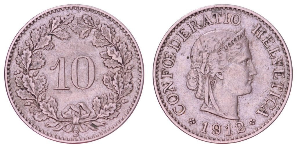 SWITZERLAND 10 rappen 1912 VF