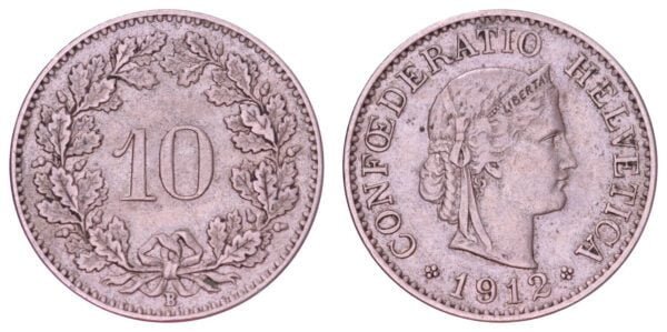 SWITZERLAND 10 rappen 1912 VF