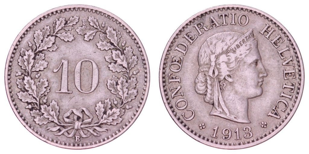 SWITZERLAND 10 rappen 1913 VF