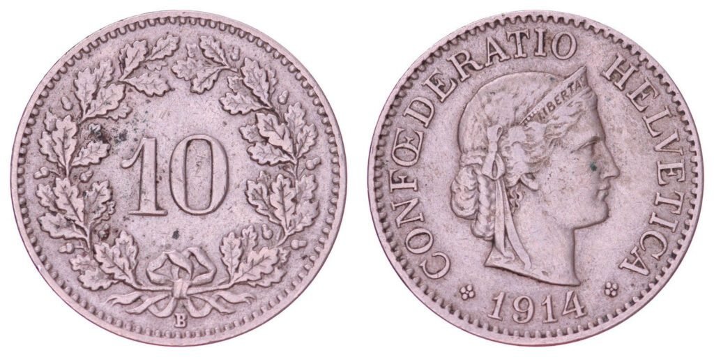 SWITZERLAND 10 rappen 1914 VF
