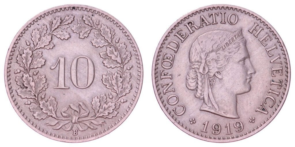 SWITZERLAND 10 rappen 1919 VF