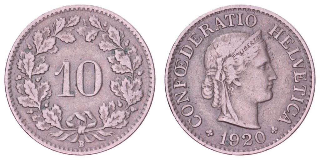 SWITZERLAND 10 rappen 1920 VF