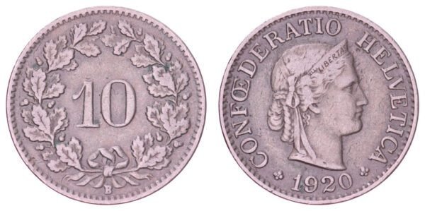 SWITZERLAND 10 rappen 1920 VF