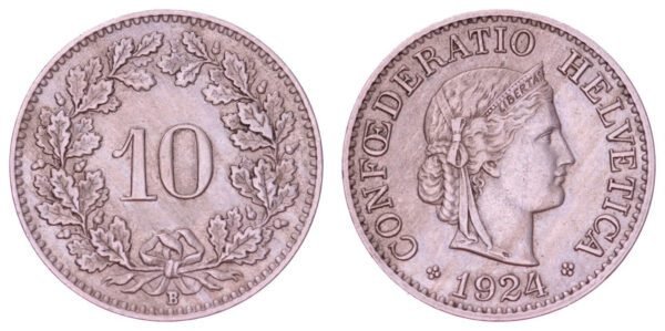 SWITZERLAND 10 rappen 1924 VF