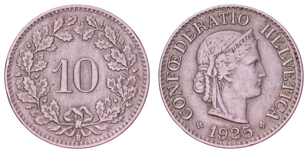 SWITZERLAND 10 rappen 1925 VF