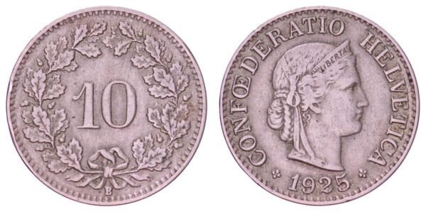 SWITZERLAND 10 rappen 1925 VF
