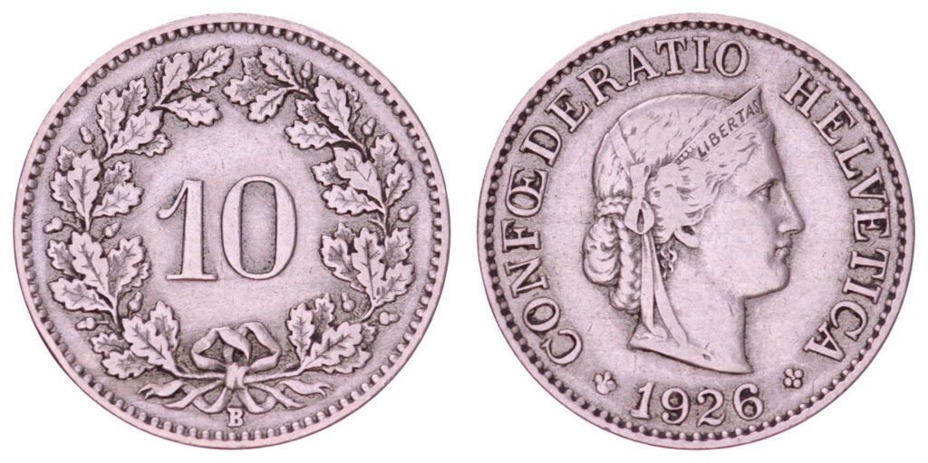 SWITZERLAND 10 rappen 1926 VF