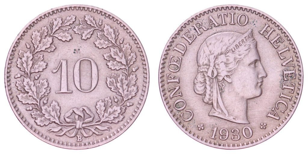 SWITZERLAND 10 rappen 1930 VF
