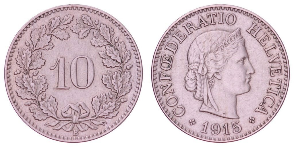 SWITZERLAND 10 rappen 1915 VF+
