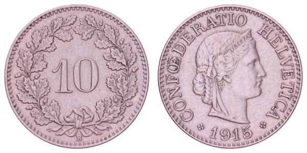 SWITZERLAND 10 rappen 1915 VF+